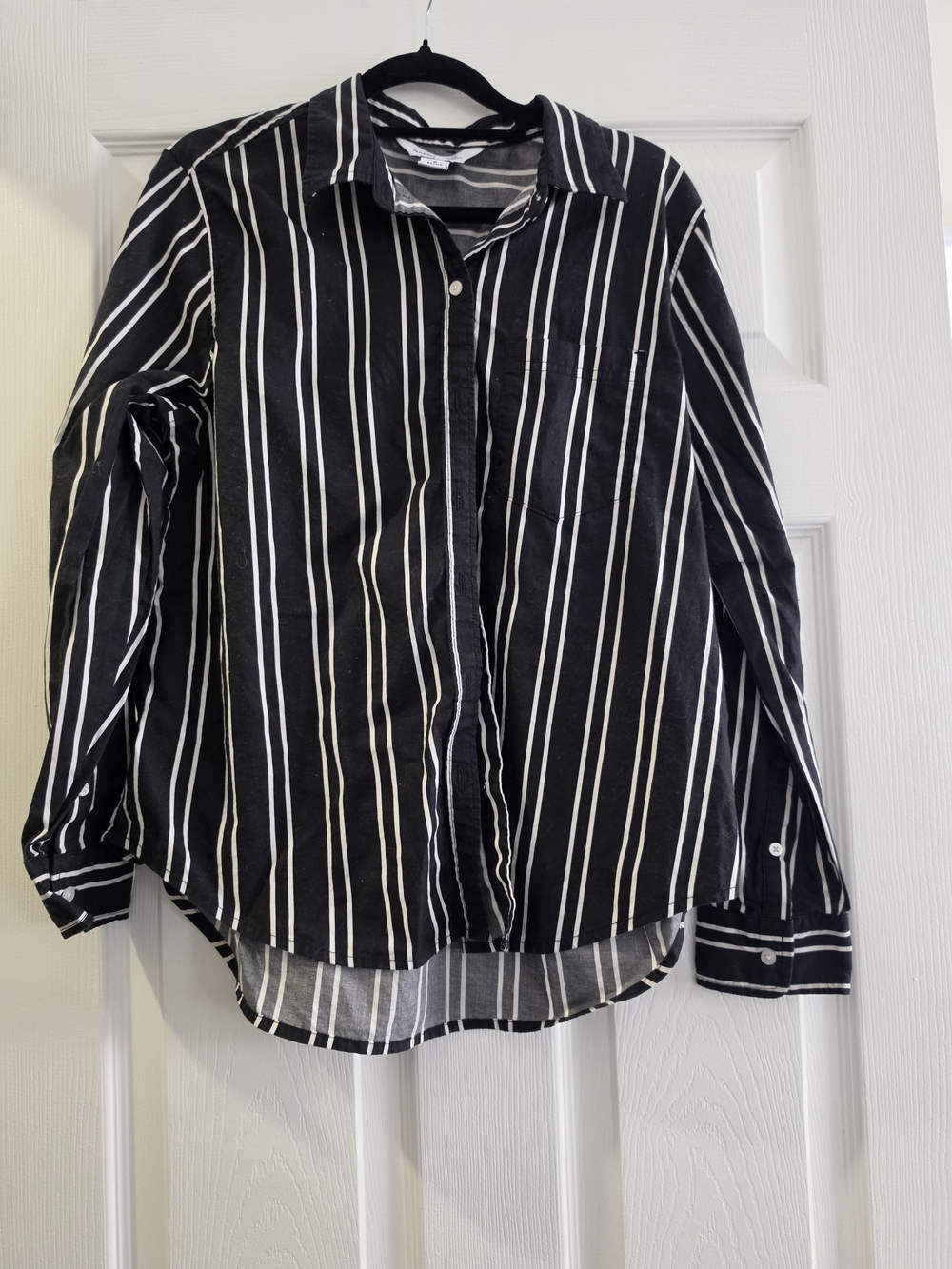 Black & White Vertical Stripe Button-Up Shirt - Women